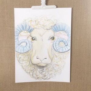 Watercolor “Tar Heel” ram in soft colors/9” x12”